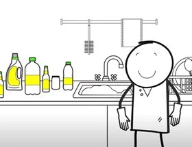Screenshot of an animated video about washing your recyclable items