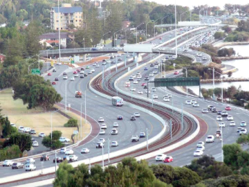 Cars driving on the freeway in Perth, West Australia