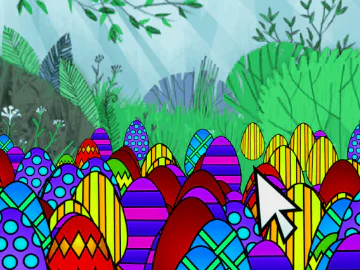 A screenshot of a game with easter eggs, a mouse cursor and a bush scene