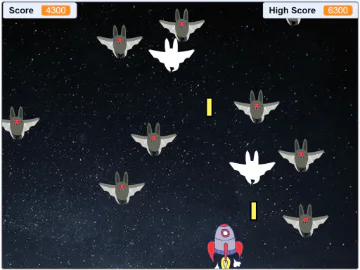 A screenshot of the space defender game