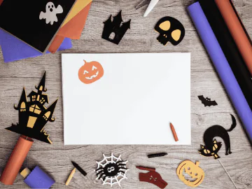 Various paper crafts in Halloween colours and shapes