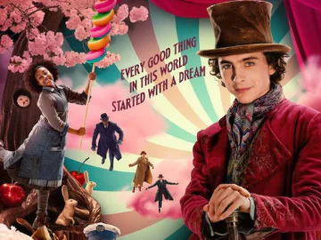 Text saying every good thing in this world started with a dream and an actor dressed as Willie Wonka