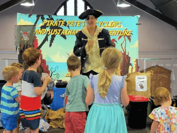 Pirate Pete performing to an audience of children
