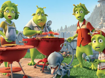 A still frame of characters in the film Planet 51