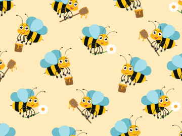 Cartoon bees carrying buckets of honey