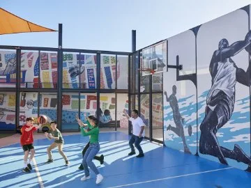 Children playing basketball.