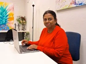 A lady on laptop