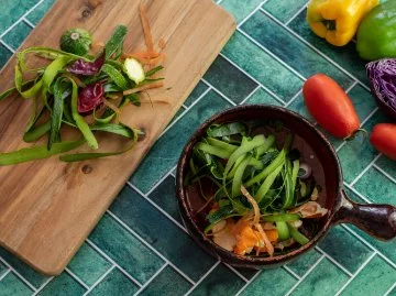 Food scraps on a kitchen bench