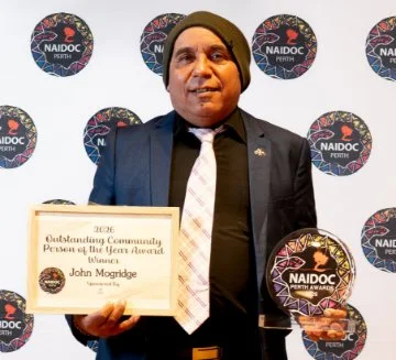John Mogridge, the City of Swan’s Aboriginal Partnerships and Development Specialist holding the award.