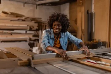 Lady in a wood work shop