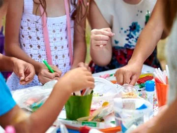 Children making colourful crafts