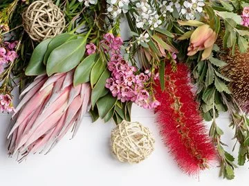 Christmas decorations featuring Australian native flowers and decorations