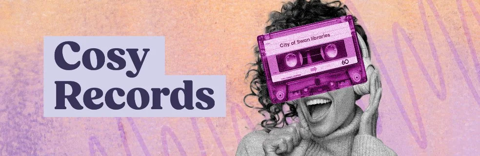 Cosy Records banner showing a person with a cassette tape over their face