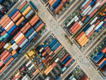 Arial photo of shipping containers at a port