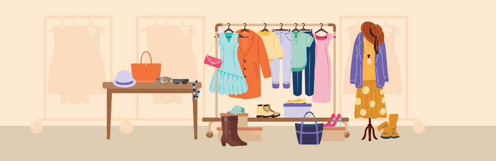 An illustration showing clothes handing on a rack
