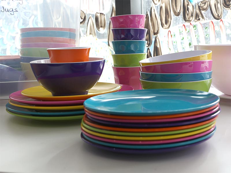 A reusable party kit with plates, bowls and cups