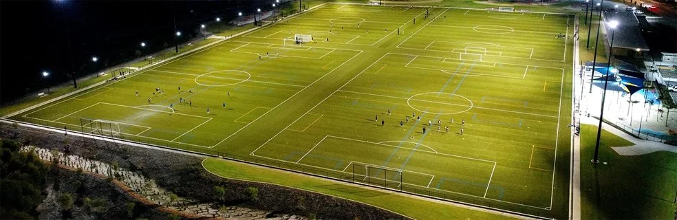 A drone photo of Ellenbrook Sports Hub at night